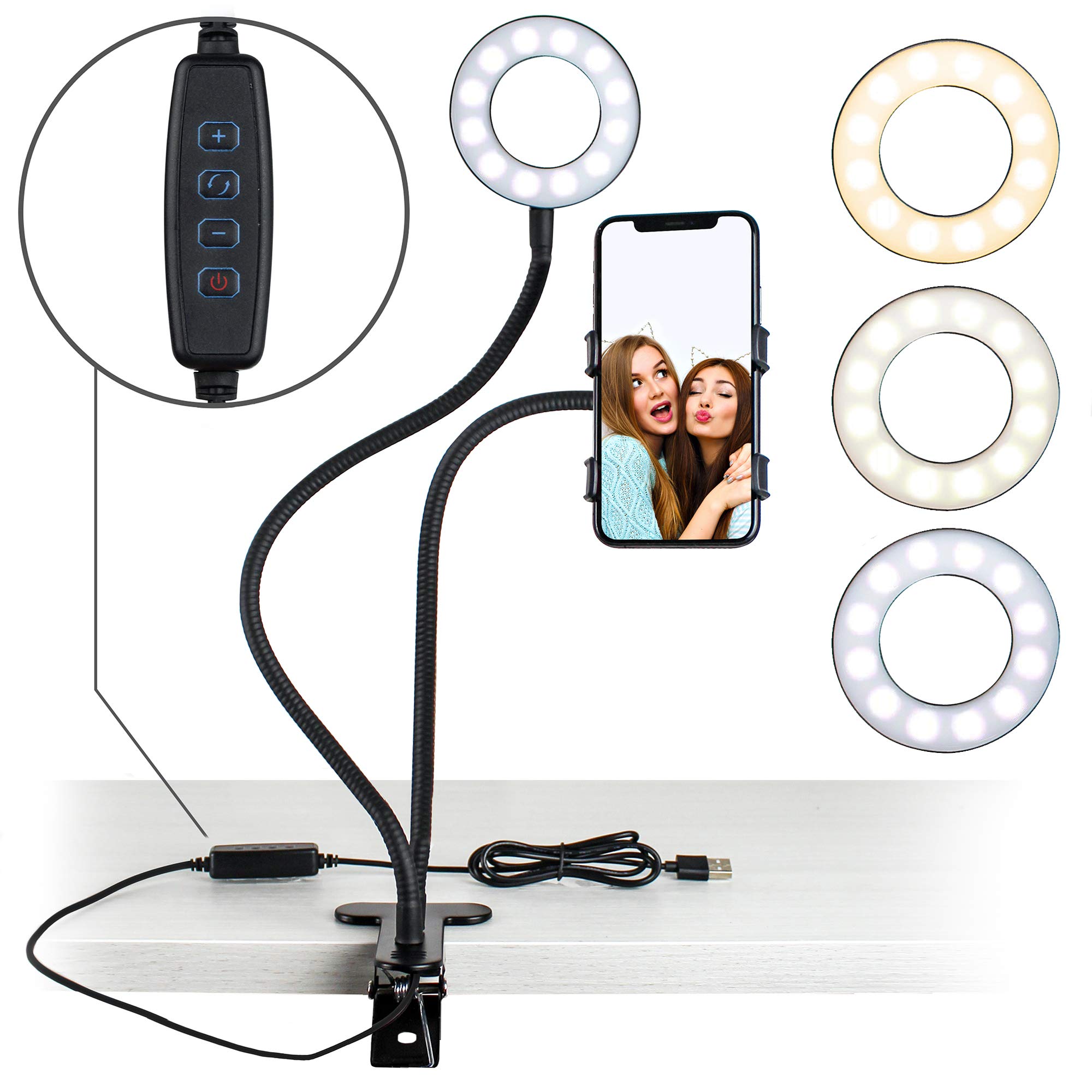 USB Selfie Ring Light Avec Clip Support De Téléphone Portable