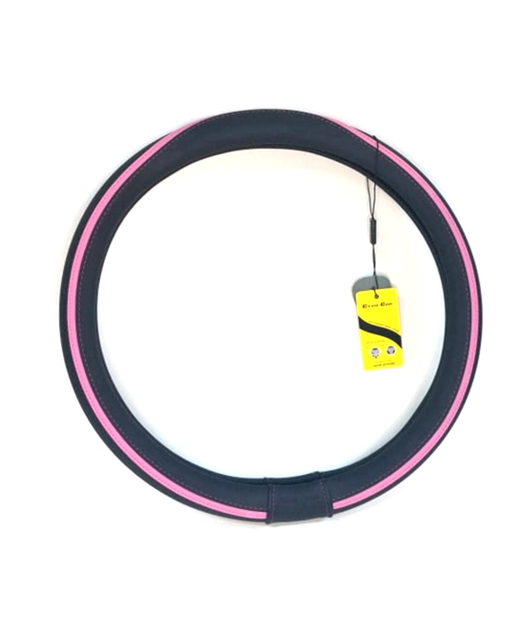 Couvre volant similicuir - Black /Pink Line (Circle)