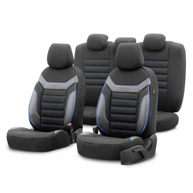 Housse de sièges Universel en Textile 'Sports' Noir/Bleu adapté aux Siège-Airbags